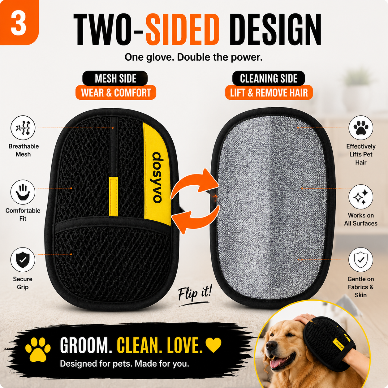 🔥 The dosyvo Pet Hair Removal Glove – Swipe to Lift Fur from Furniture, Clothes & Cars | Limited Time: 70% OFF