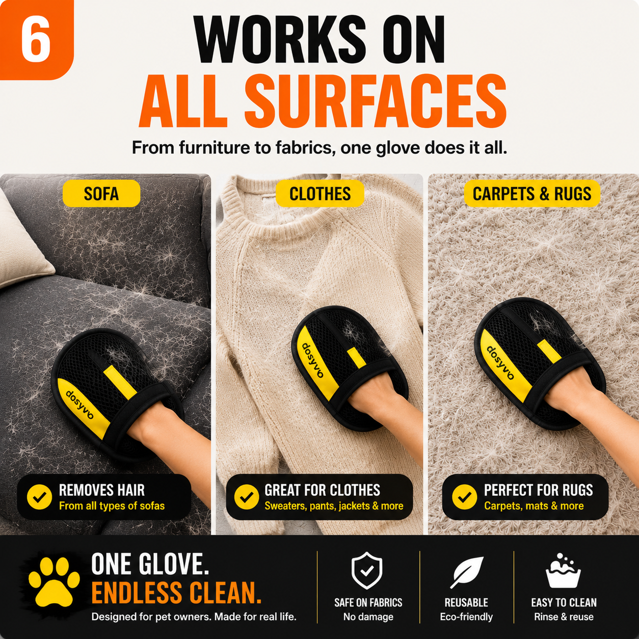 🔥 The dosyvo Pet Hair Removal Glove – Swipe to Lift Fur from Furniture, Clothes & Cars | Limited Time: 70% OFF