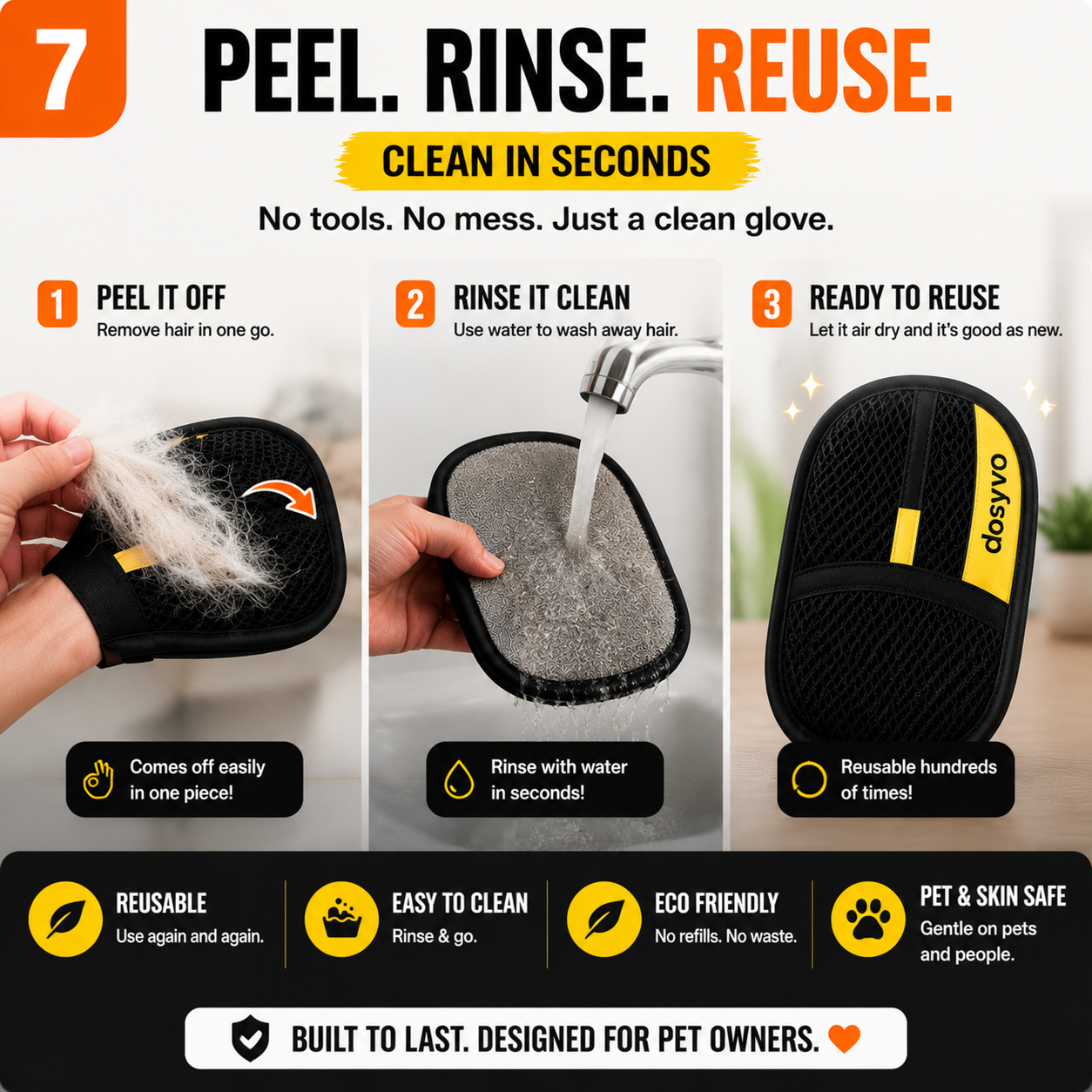 🔥 The dosyvo Pet Hair Removal Glove – Swipe to Lift Fur from Furniture, Clothes & Cars | Limited Time: 70% OFF