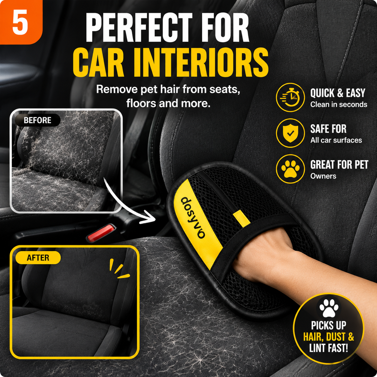 🔥 The dosyvo Pet Hair Removal Glove – Swipe to Lift Fur from Furniture, Clothes & Cars | Limited Time: 70% OFF